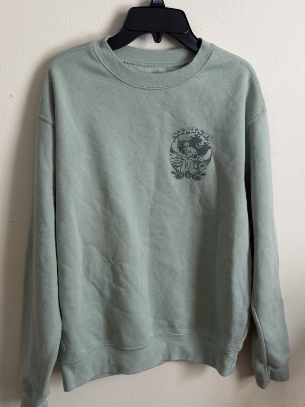 Cute female Sage Green Disney Stitch Crewneck Sweater - Casual Pullover